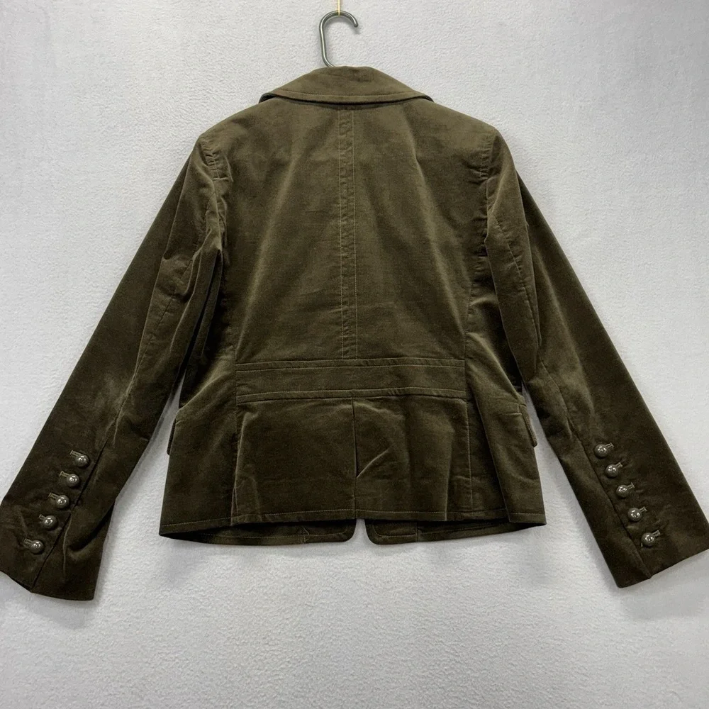 Talbots Velvet Military Button Jacket‎ Blazer Olive Green Womens 10 Quiet Luxury